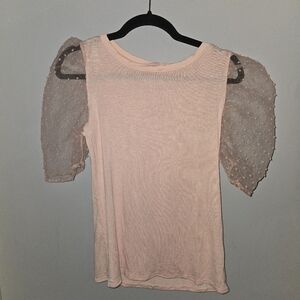 Medium Jun & Ivy Pink Ruffled Sheer Mesh 3/4 Sleeve Blouse Barbiecore Fairycore